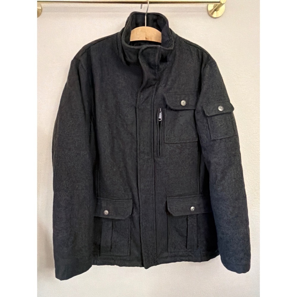 Steve Madden Ltd Mens Wool Blend Field Jacket Charcoal‎ Gray Large Full Zip Coat